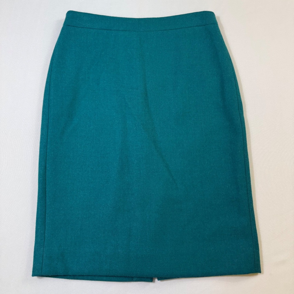 J.Crew No. 2 Pencil Skirt Womens 2 Teal Green 100% Double-Serge Wool Classic EUC